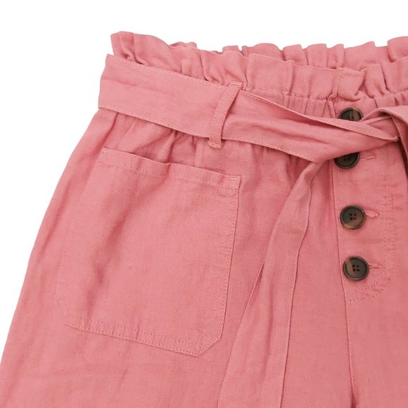 Sincerely Jules Paperbag Linen Blend Pants Womens Large Rose Wide Leg Belt - Picture 3 of 9